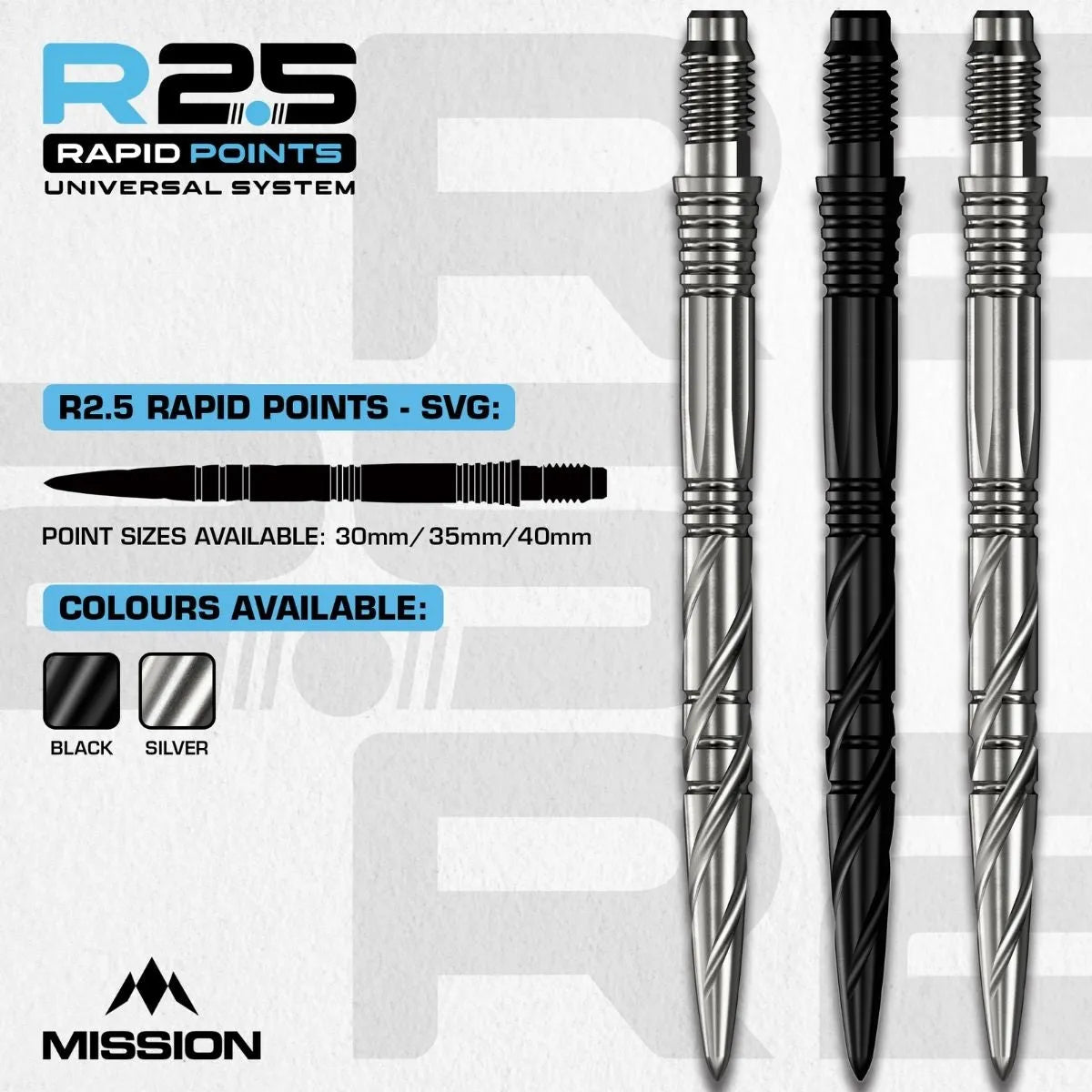 Mission R2.5 Rapid Dart Points - SVG-2-Black-30mm-Premier Darts