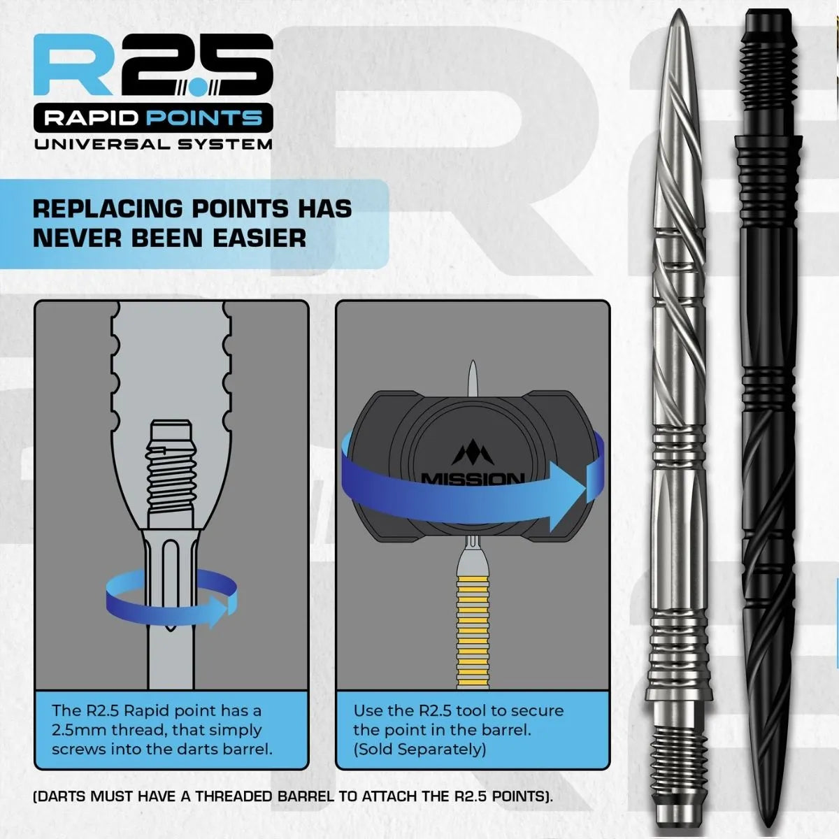 Mission R2.5 Rapid Dart Points - SVG-5-Black-30mm-Premier Darts