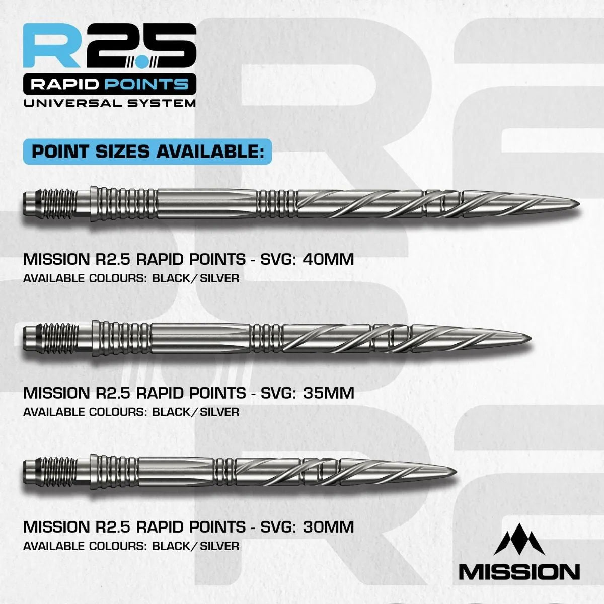 Mission R2.5 Rapid Dart Points - SVG-3-Black-30mm-Premier Darts