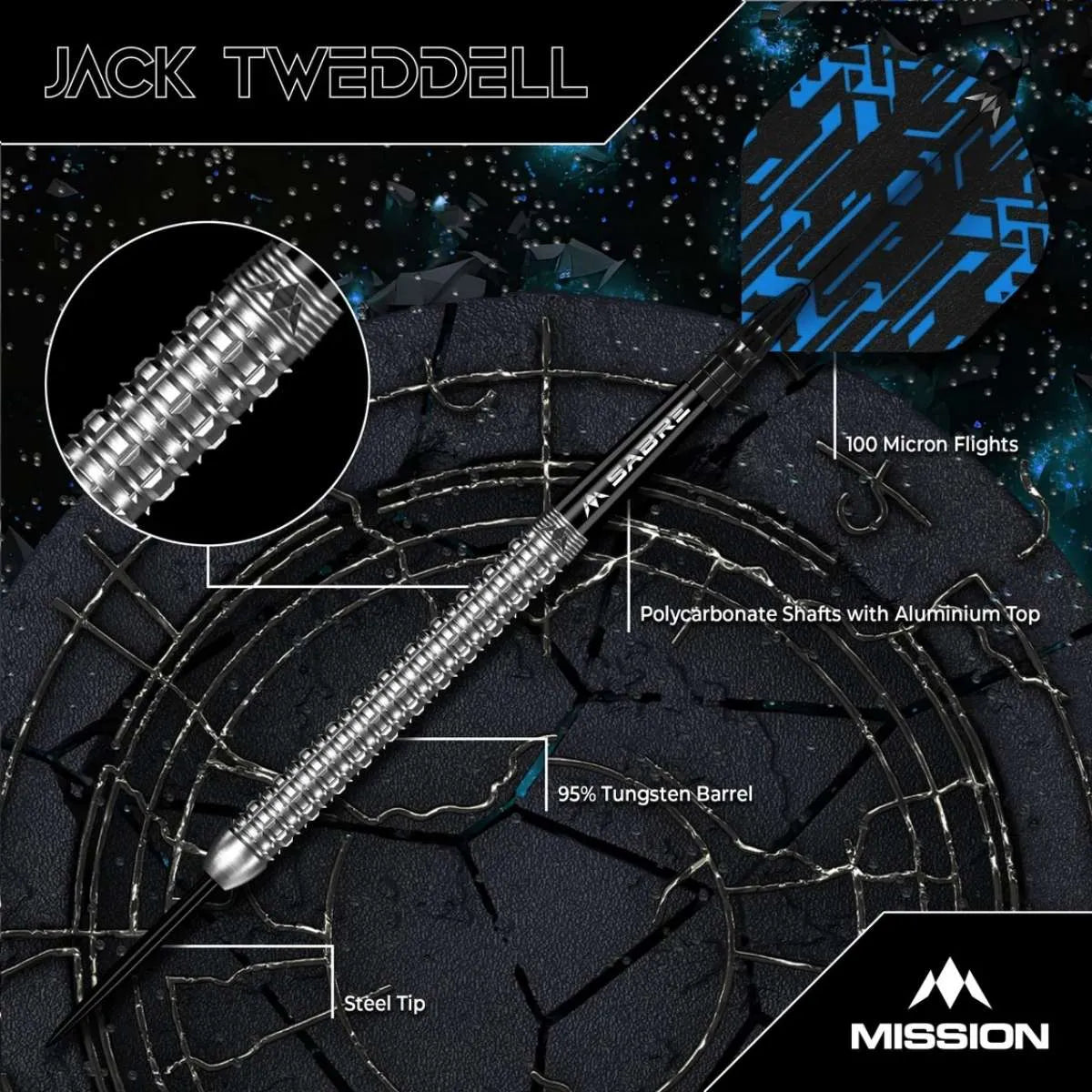 Mission Jack Tweddell 95% Tungsten Steel Tip Darts-4-22 GRAM-Premier Darts