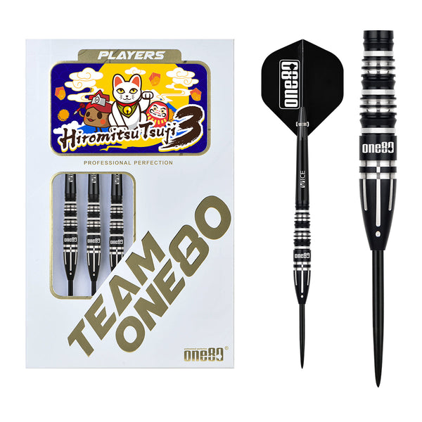 One80 Hiromitsu Tsuji V3 Black 90% Tungsten Steel Tip Darts-1-21 GRAM-Premier Darts