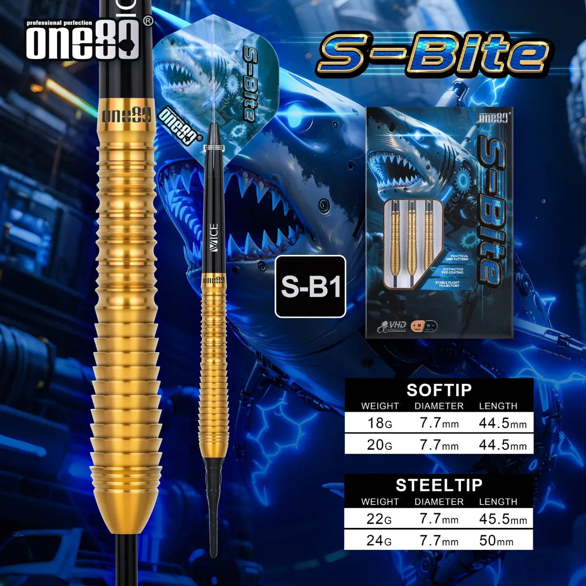 One80 S-Bite SB1 90% Tungsten Steel Tip Darts