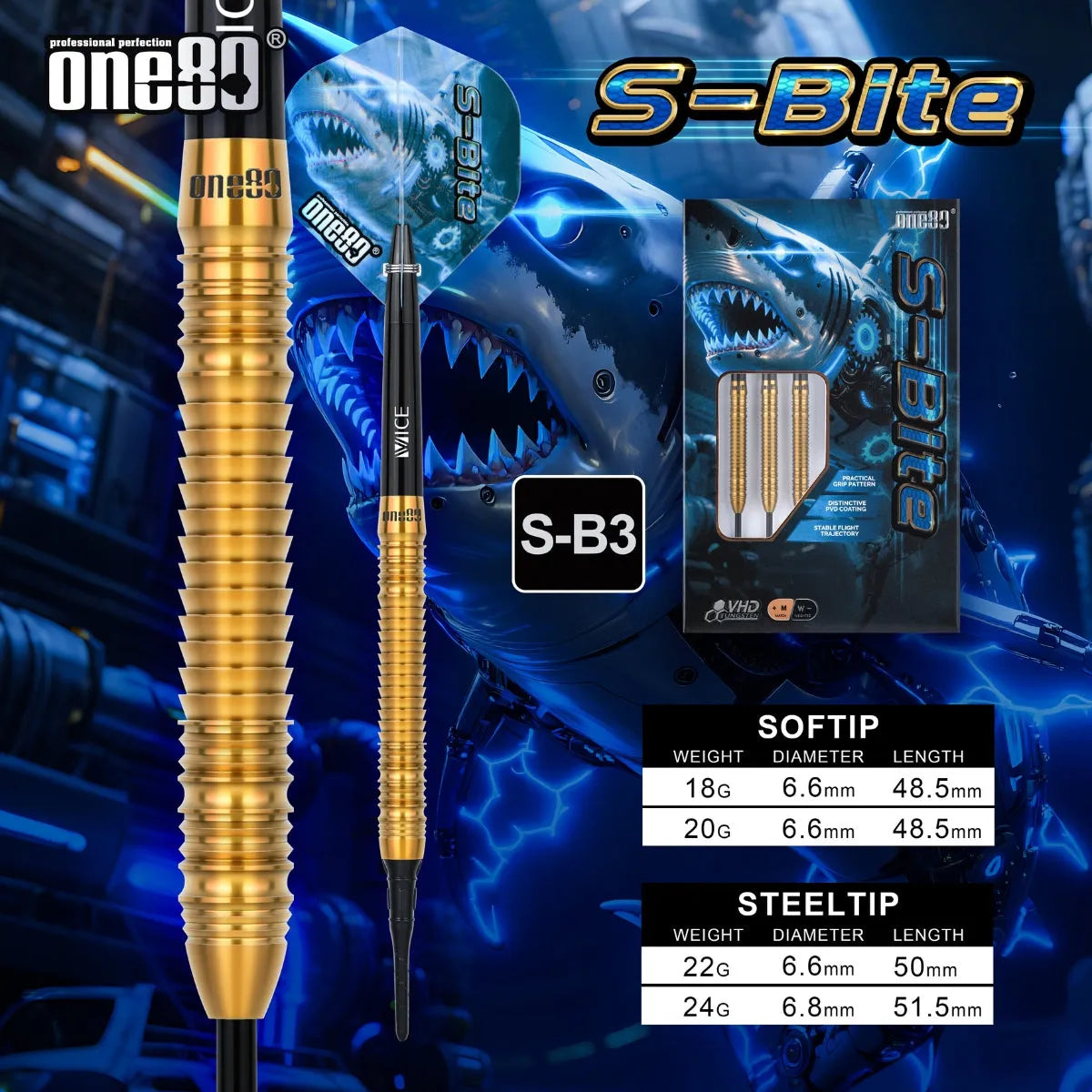 One80 S-Bite SB3 90% Tungsten Steel Tip Darts