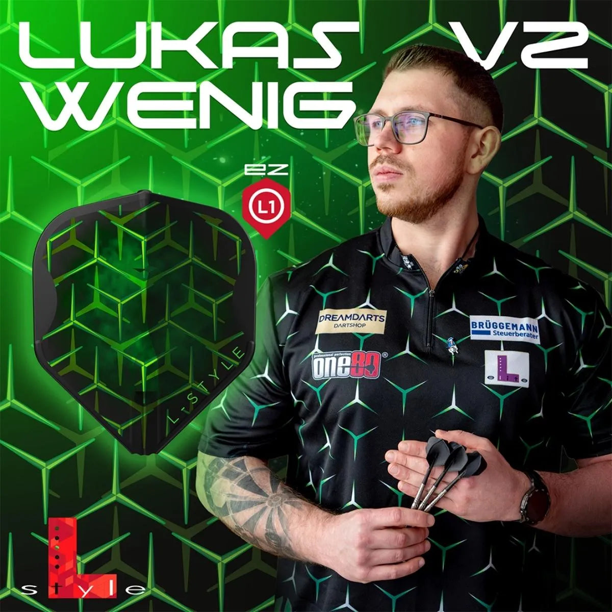 L-Style Darts L-Flight EZ L1 Lukas Wenig V2 Black Flights-4-Premier Darts