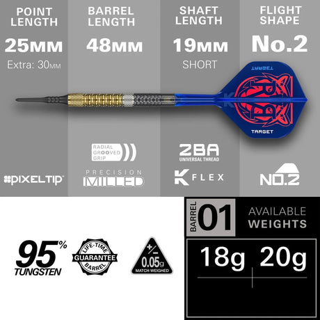 Target Darts Raymond Van Barneveld Gen6 95% Tungsten Soft Tip Darts