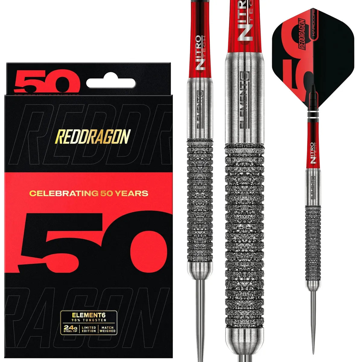Red Dragon 50 Year Collection Element6 B 90% Tungsten Steel Tip Darts