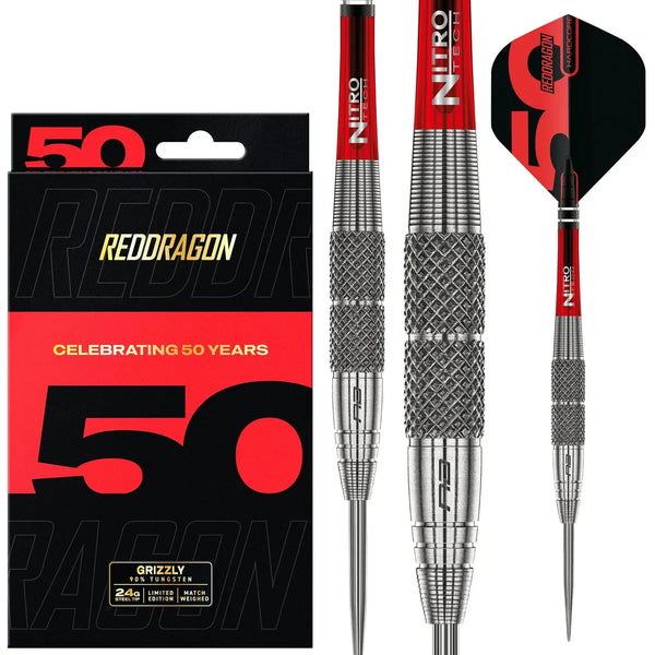 Red Dragon 50 Year Collection Grizzly 2 85% Tungsten Steel Tip Darts-1-24 GRAM-Premier Darts