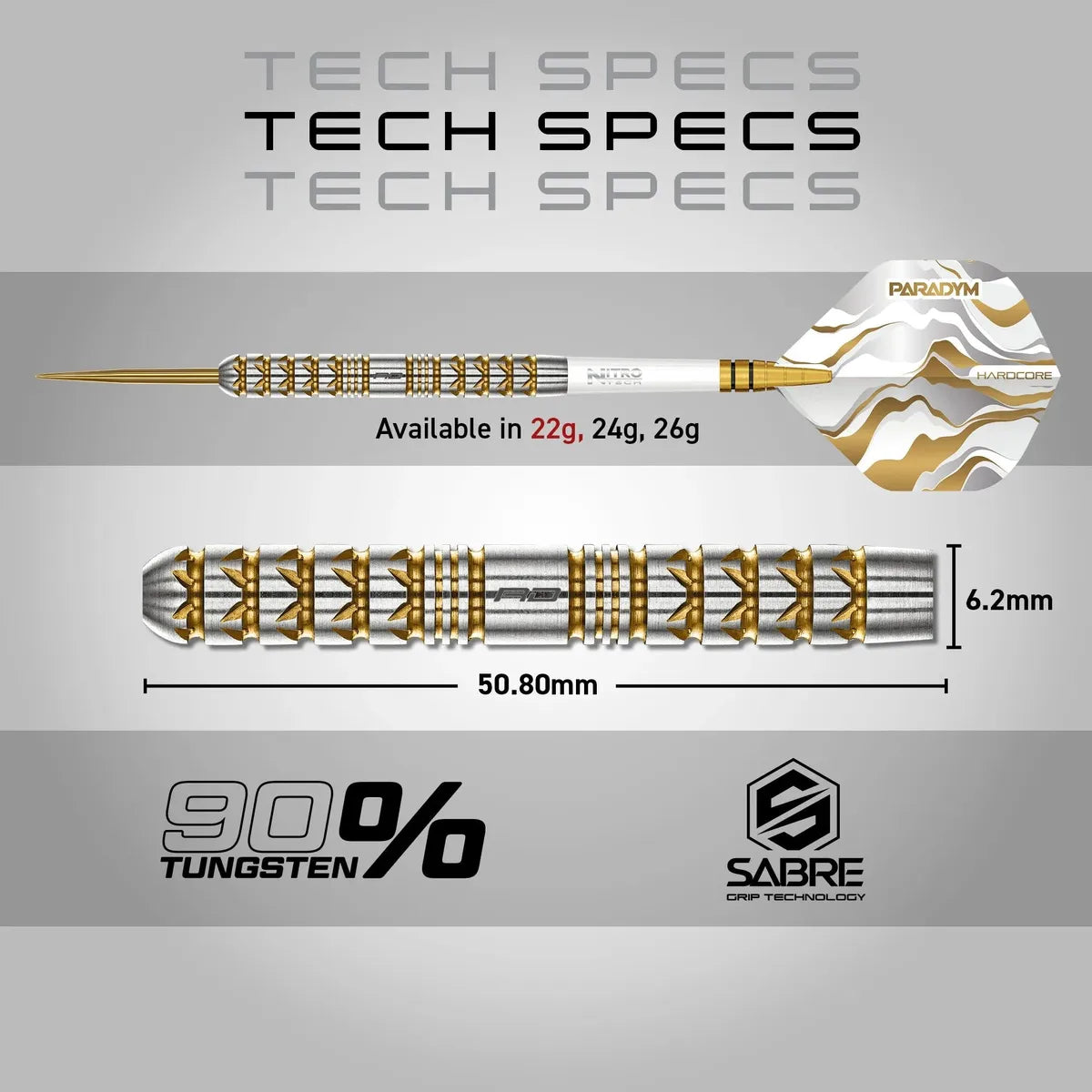 Red Dragon Paradym Gold - Parallel 90% Tungsten Steel Tip Darts