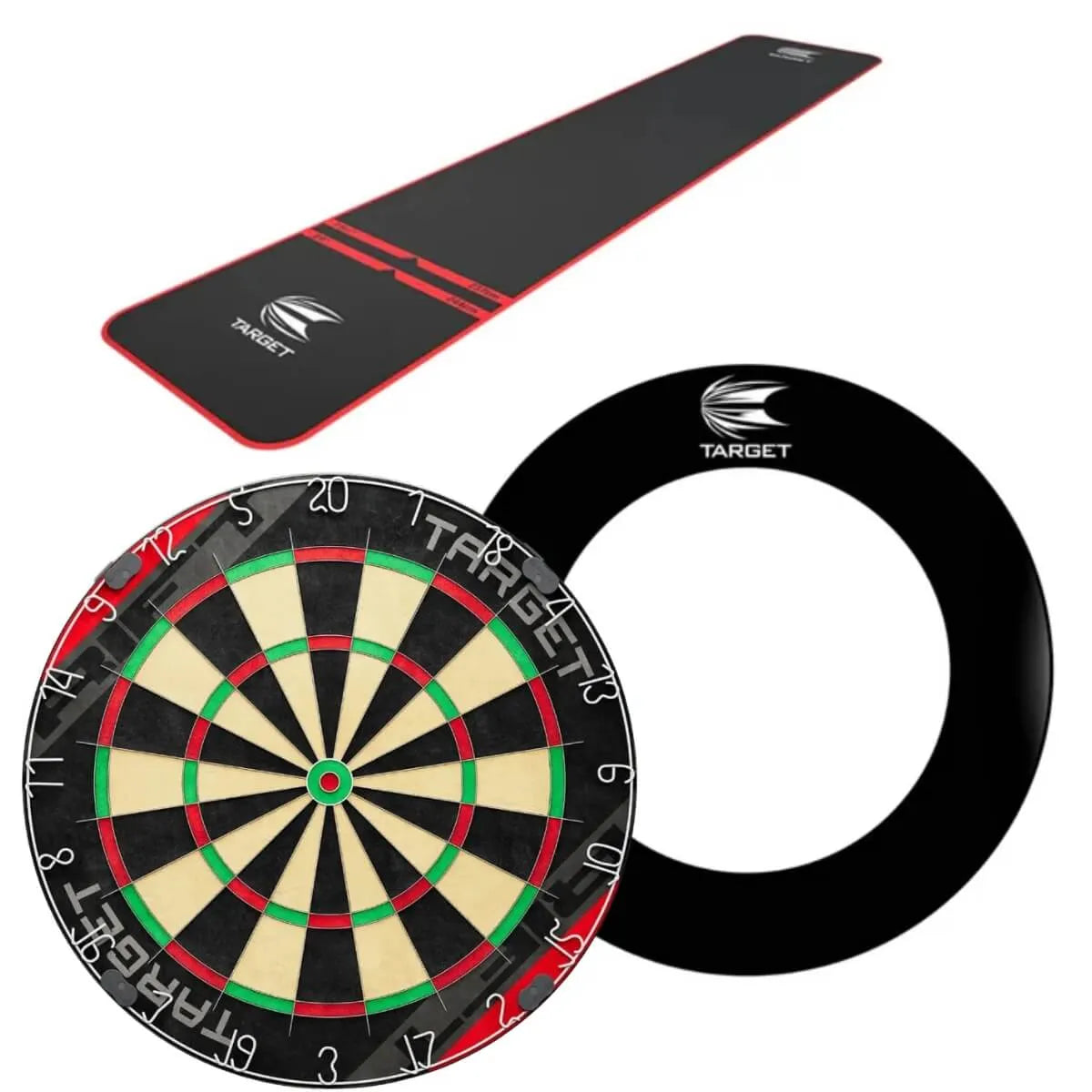 Target Rift Dartboard + World Champion Mat + Tour Surround Bundle-4-Black-Red-Premier Darts