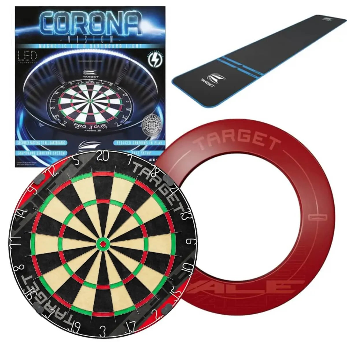 Target Rift Dartboard Board + Corona Light + World Chamion Mat + Vale Surround Bundle-1-Blue-Premier Darts