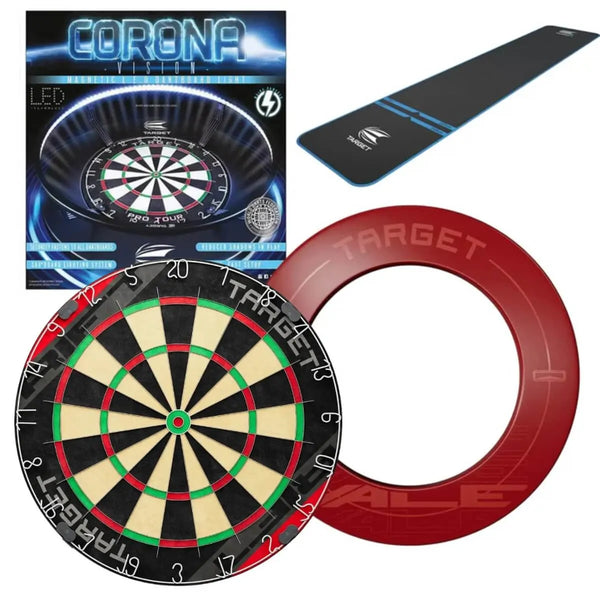 Target Rift Dartboard Board + Corona Light + World Chamion Mat + Vale Surround Bundle-1-Blue-Premier Darts