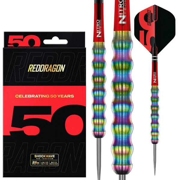 Red Dragon 50 Year Collection Shockwave 90% Tungsten Steel Tip Darts-1-26 GRAM-Premier Darts