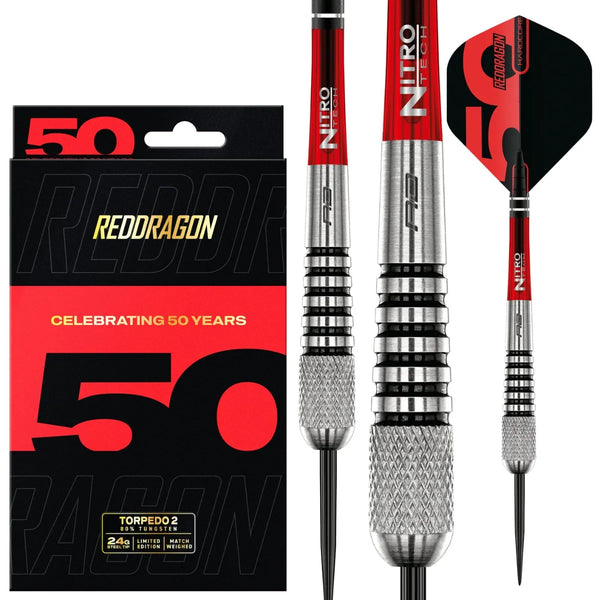 Red Dragon 50 Year Collection Torpedo 2 80% Tungsten Steel Tip Darts-1-24 GRAM-Premier Darts