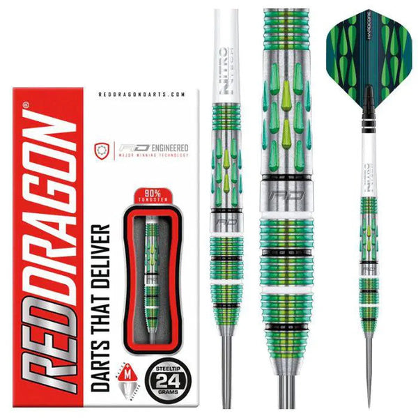 Red Dragon Artura Screamin' Green 90% Tungsten Steel Tip Darts-1-24 GRAM-Premier Darts