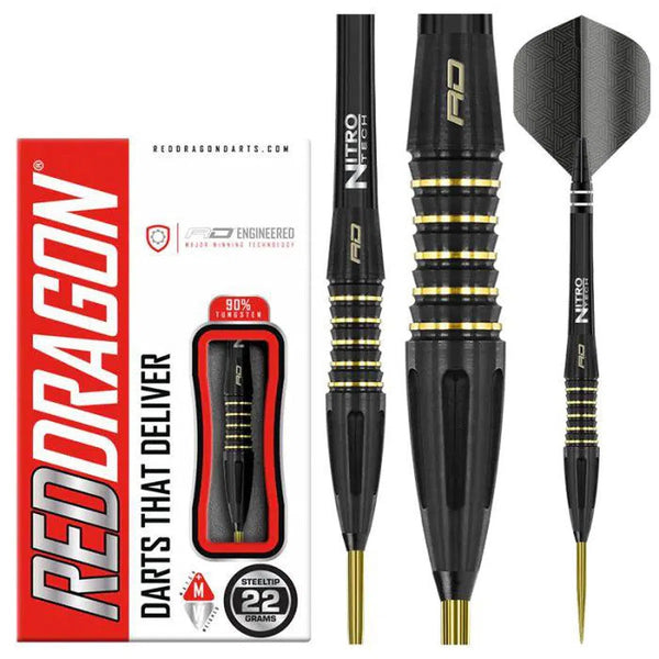 Red Dragon Clarion Black 90% Tungsten Steel Tip Darts-1-22 GRAM-Premier Darts