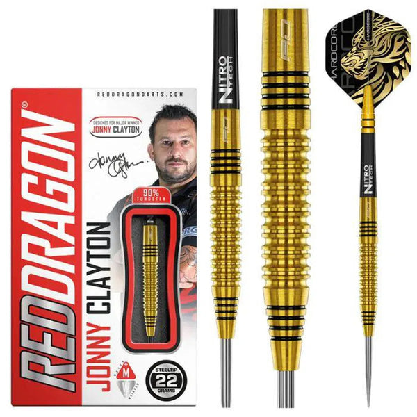 Red Dragon Jonny Clayton Gold 90% Tungsten Steel Tip Darts-1-22 GRAM-Premier Darts