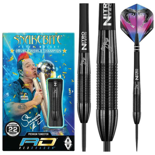 Red Dragon Peter Wright Snakebite 3 Black 90% Tungsten Steel Tip Darts-1-22 GRAM-Premier Darts