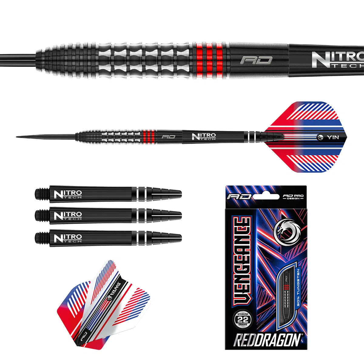 Red Dragon Vengeance Red 90% Tungsten Steel Tip Darts