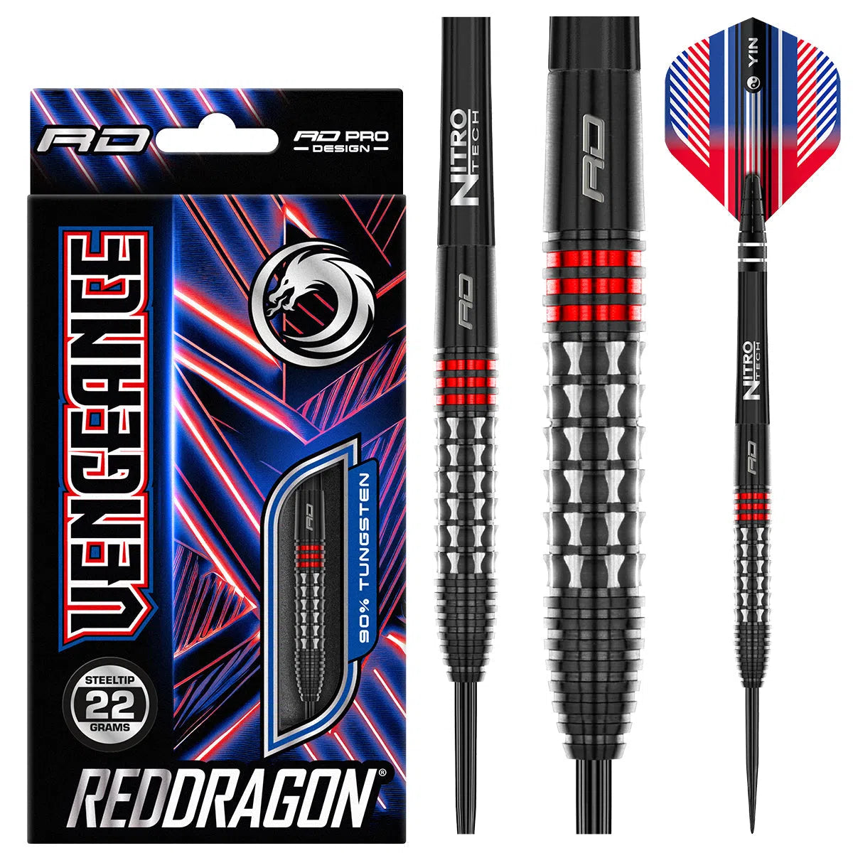 Jeu De Fléchettes Red Dragon Nirvana Tungstène 90% - Poignée Fraisée, 18g/20g, Avec Ailettes Hardcore Et Tiges Nitrotech