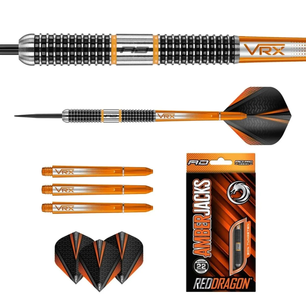 Red Dragon Amberjack 18 90% Tungsten Steel Tip Darts-3-22 GRAM-Premier Darts