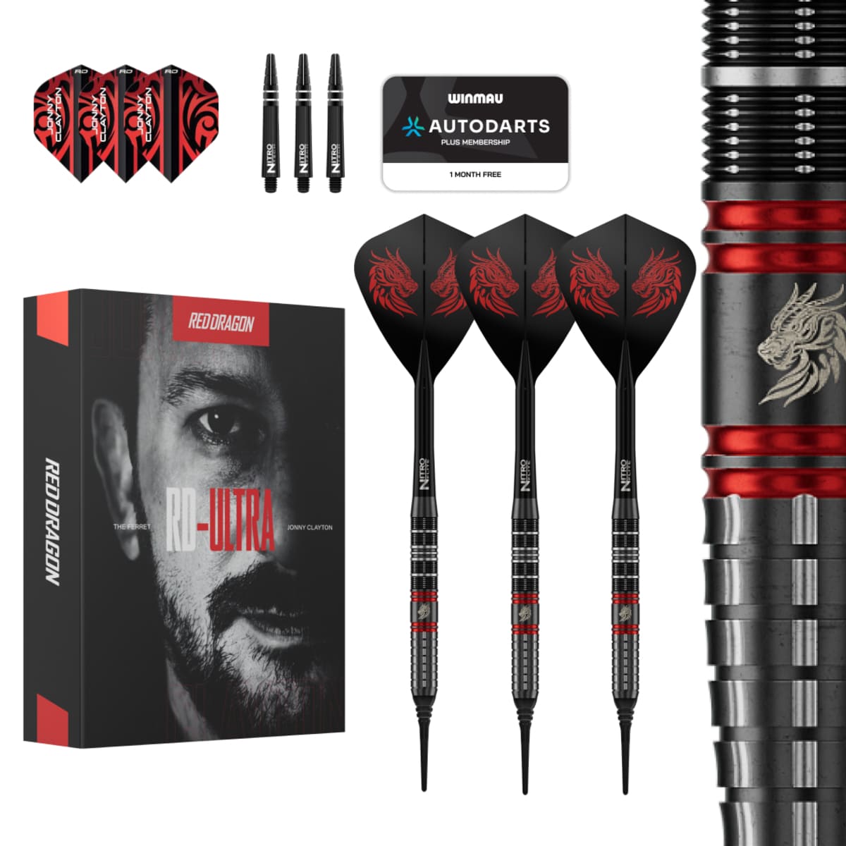 Red Dragon Jonny Clayton RD-ULTRA 90% Tungsten Soft Tip Darts-1-18 GRAM-Premier Darts