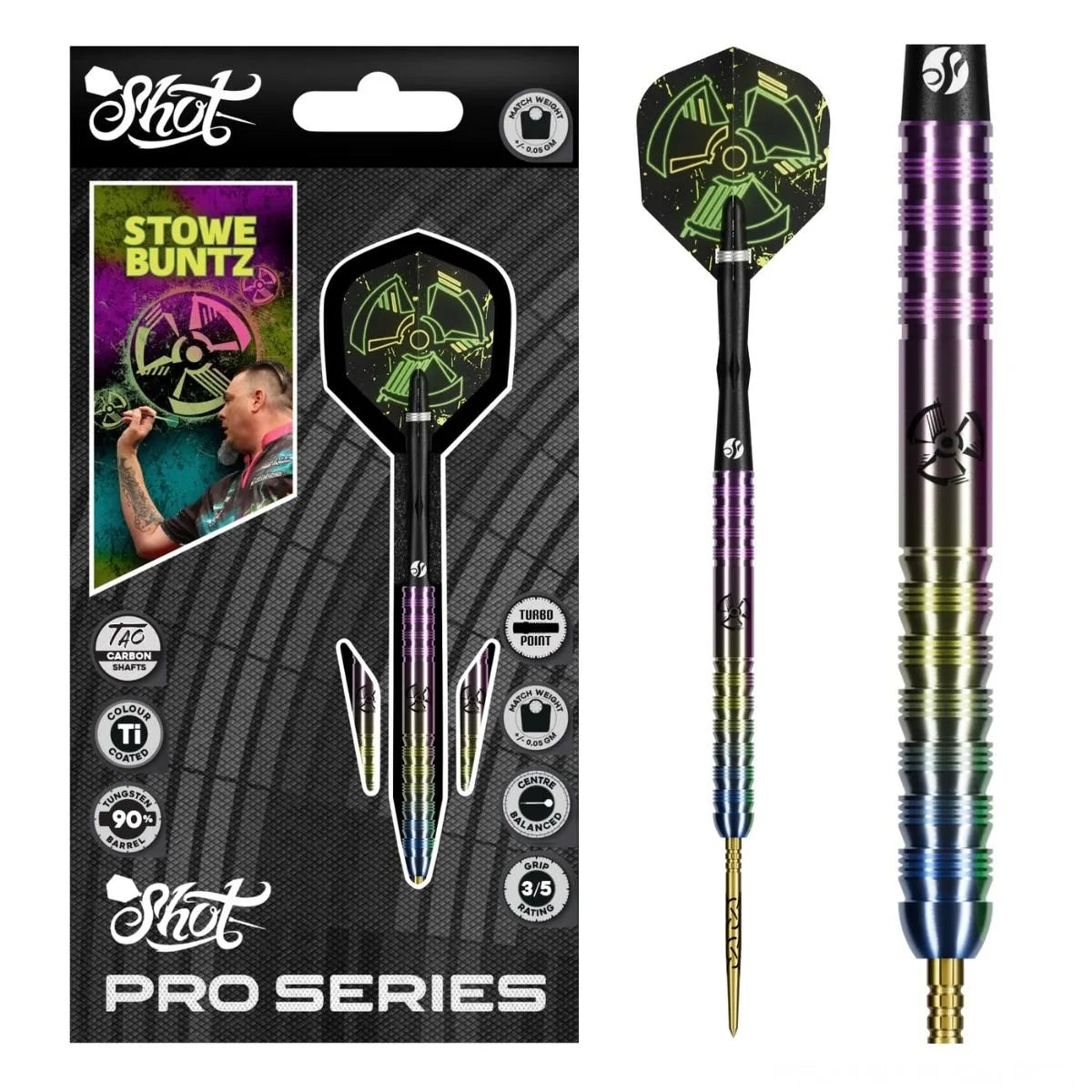 Shot Pro Series Stowe Buntz 3.0 TP 90% Tungsten Steel Tip Darts-1-23 GRAM-Premier Darts