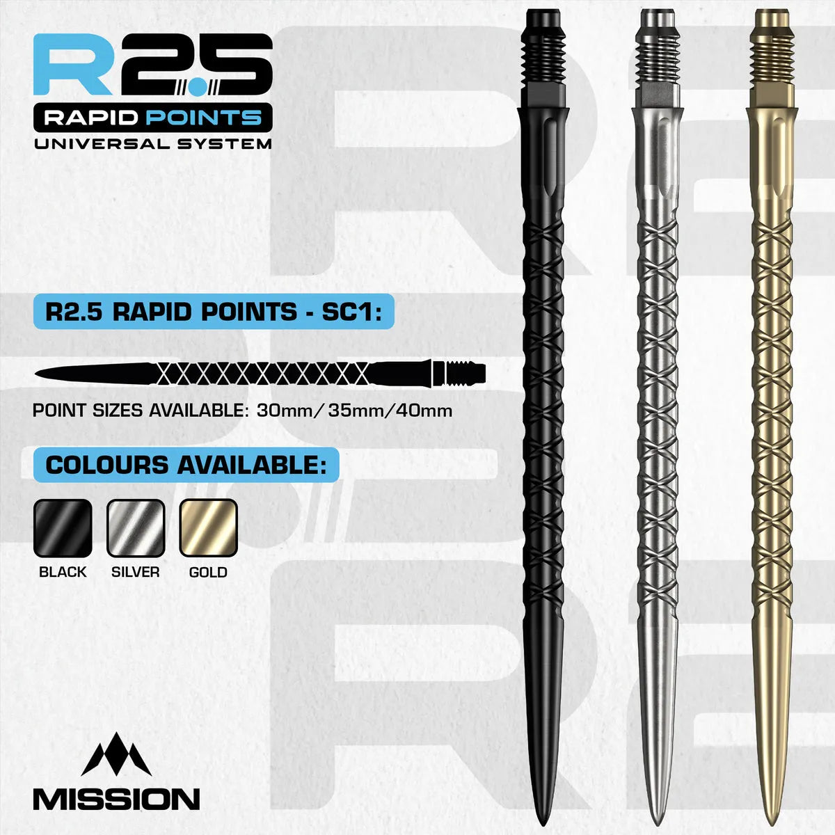 Mission R2.5 Rapid Dart Points - SC1-2-Black-30mm-Premier Darts