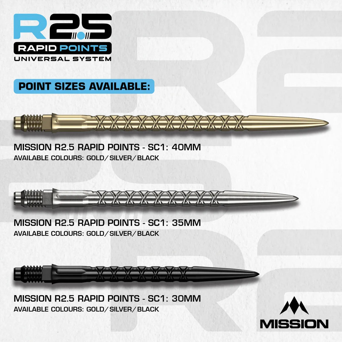 Mission R2.5 Rapid Dart Points - SC1-4-Black-30mm-Premier Darts