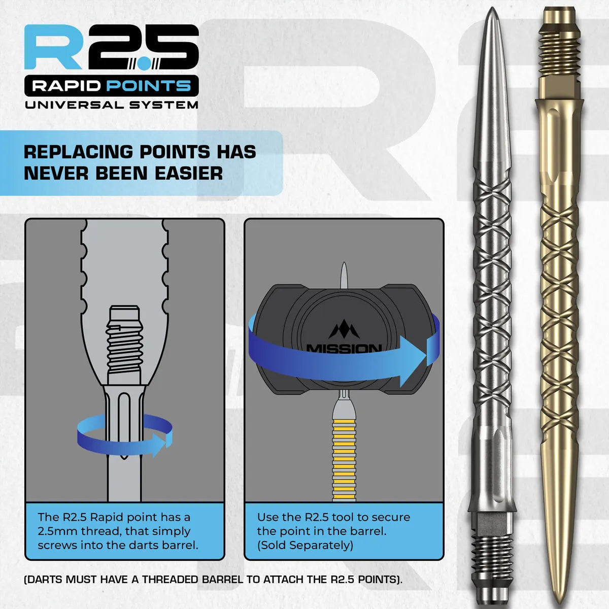 Mission R2.5 Rapid Dart Points - SC1-6-Black-30mm-Premier Darts