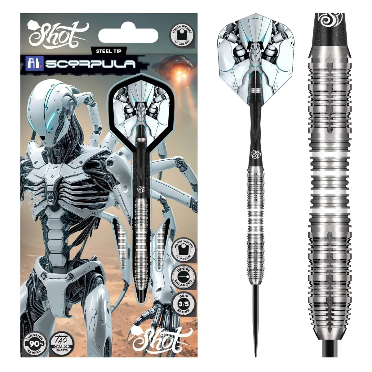 Shot AI Scorpula 90% Tungsten Steel Tip Darts – Premier Darts