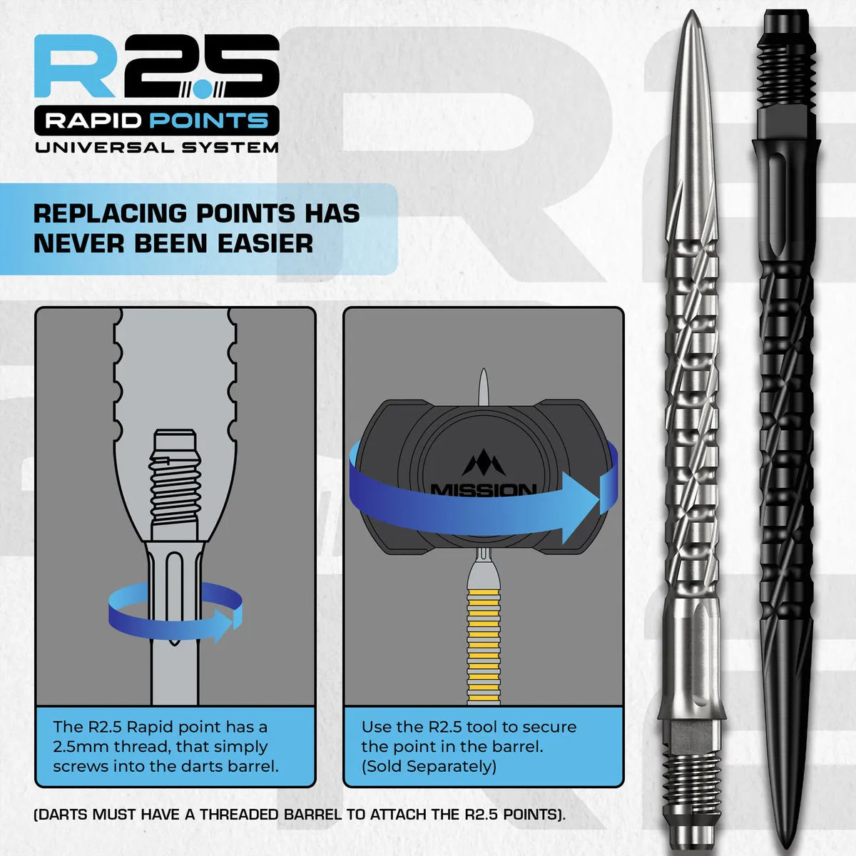 Mission R2.5 Rapid Dart Points - SG2-5-Black-30mm-Premier Darts