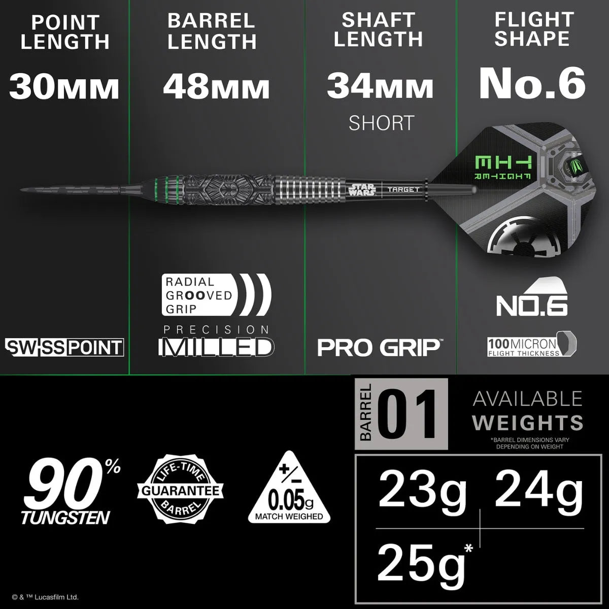 Target Darts Star Wars TIE Fighter SP 90% Tungsten Steel Tip Darts