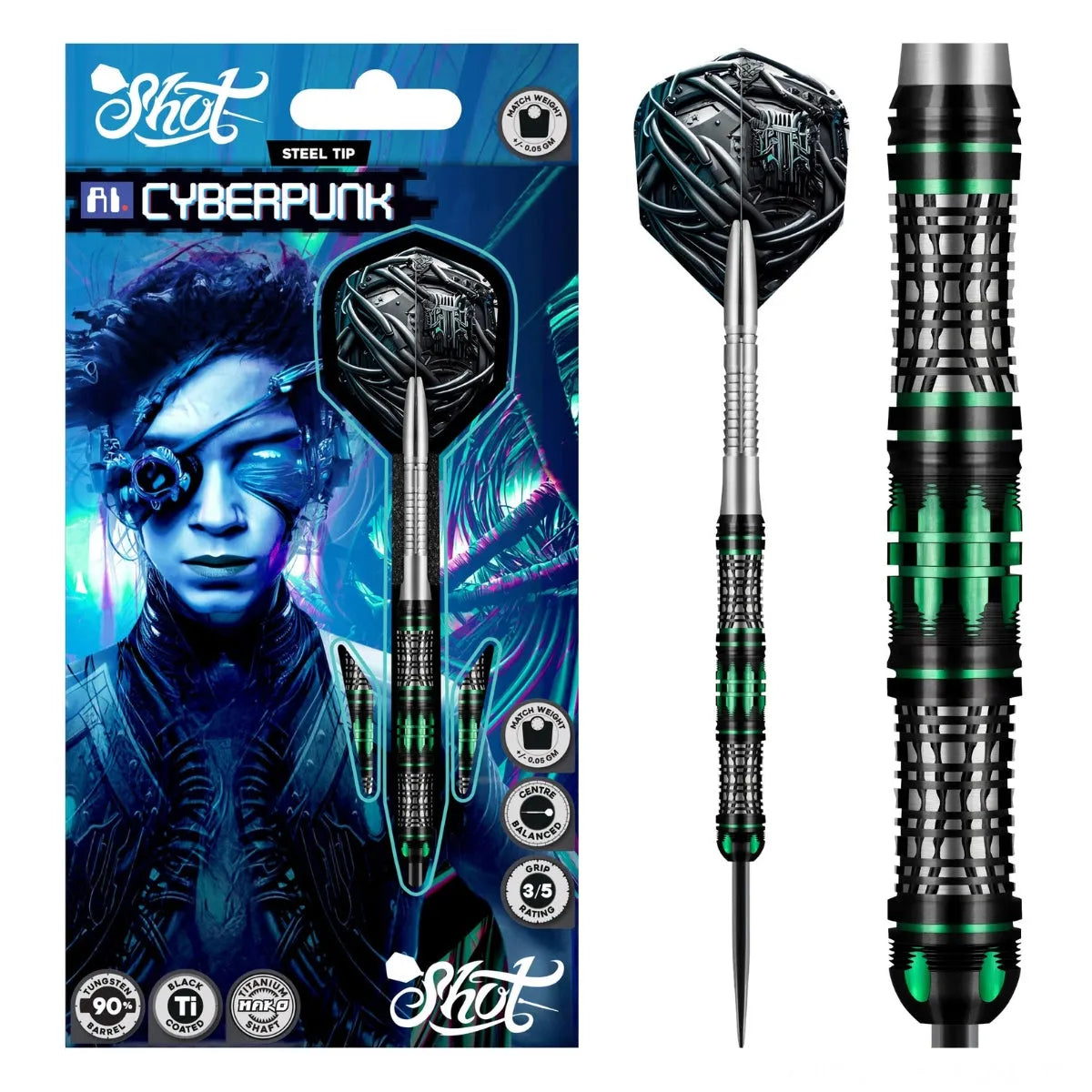 Shot AI Cyberpunk 90% Tungsten Steel Tip Darts-1-23 GRAM-Premier Darts