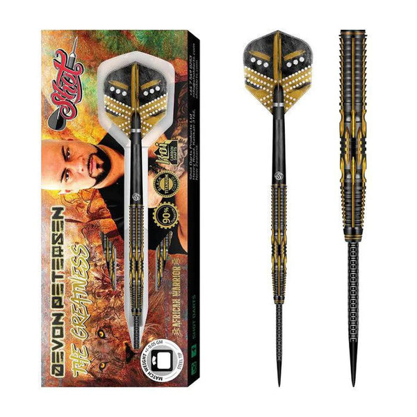 Shot Devon Petersen Greatness 90% Tungsten Steel Tip Darts-1-22 GRAM-Premier Darts