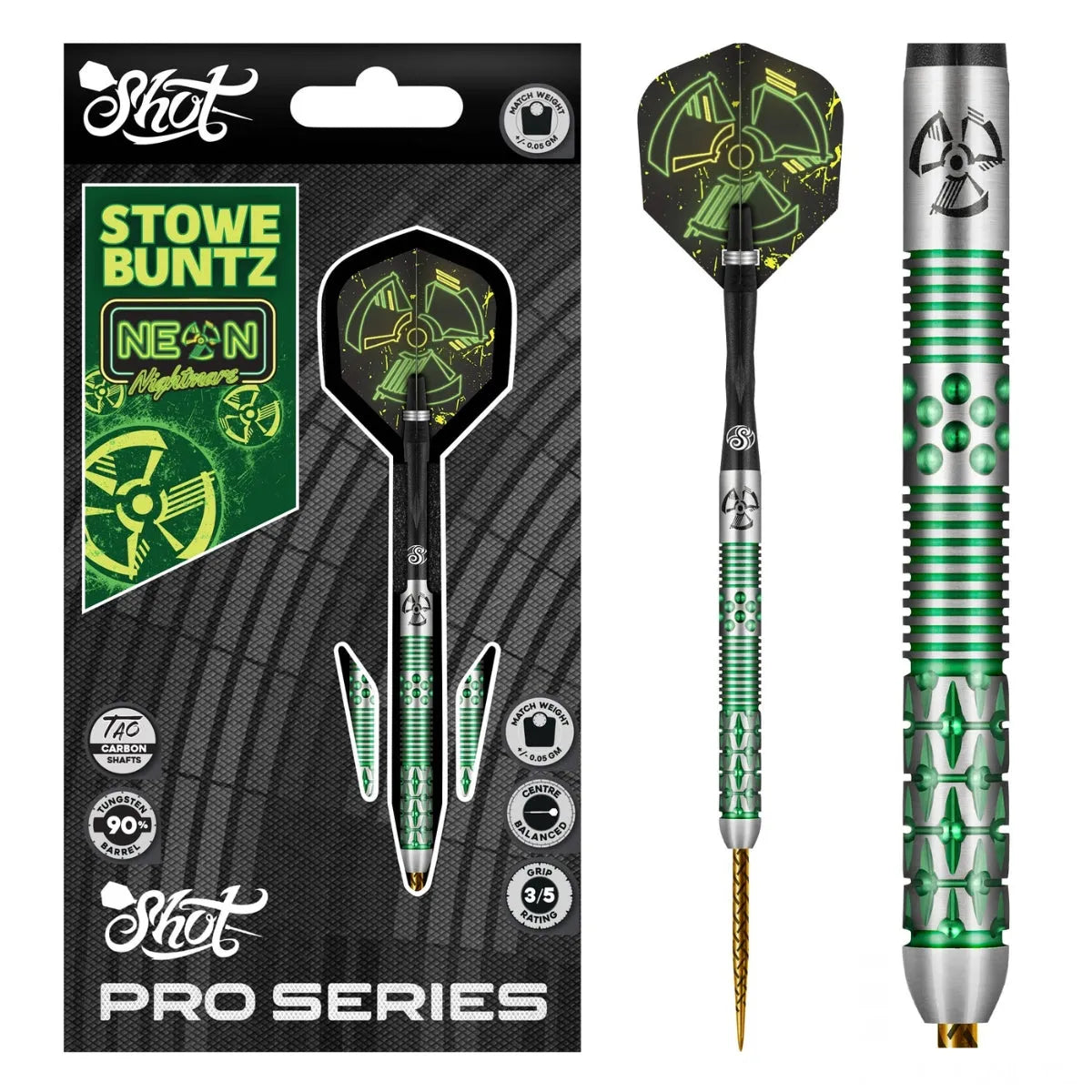 Shot Pro Series Stowe Buntz 2.0 90% Tungsten Steel Tip Darts-1-23 GRAM-Premier Darts