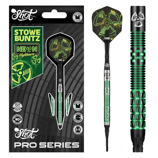 Shot Pro Series Stowe Buntz 2.0 Black 90% Tungsten Soft Tip Darts-1-21 GRAM-Premier Darts