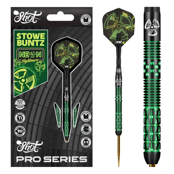 Shot Pro Series Stowe Buntz 2.0 Black 90% Tungsten Steel Tip Darts-1-23 GRAM-Premier Darts