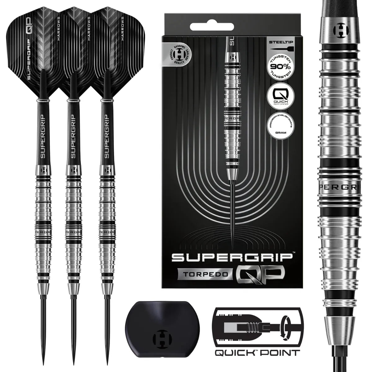 Harrows Supergrip QP Torpedo 90% Tungsten Steel Tip Darts-1-22 GRAM-Premier Darts
