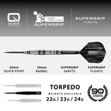 Harrows Supergrip QP Torpedo 90% Tungsten Steel Tip Darts-4-22 GRAM-Premier Darts