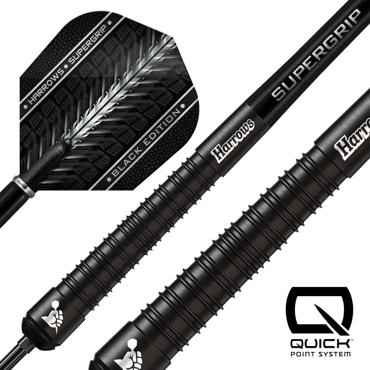 Harrows Supergrip Black QP 90% Tungsten Steel Tip Darts-2-21 GRAM-Premier Darts