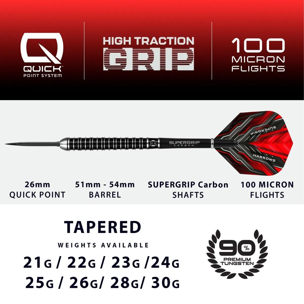 Harrows Supergrip Ultra QP 90% Tungsten Steel Tip Darts-4-21 GRAM-Premier Darts