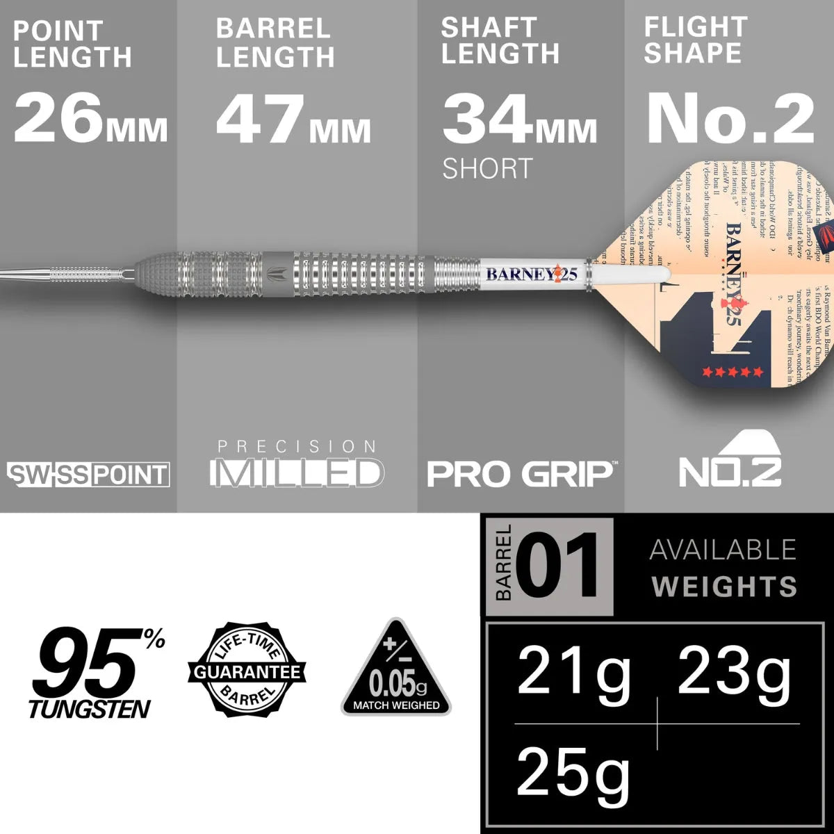 Target Barney 25 95% Tungsten Steel Tip Darts