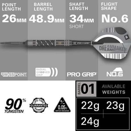 Target Darts Dimitri Van Den Bergh Echo SP 90% Tungsten Steel Tip Darts