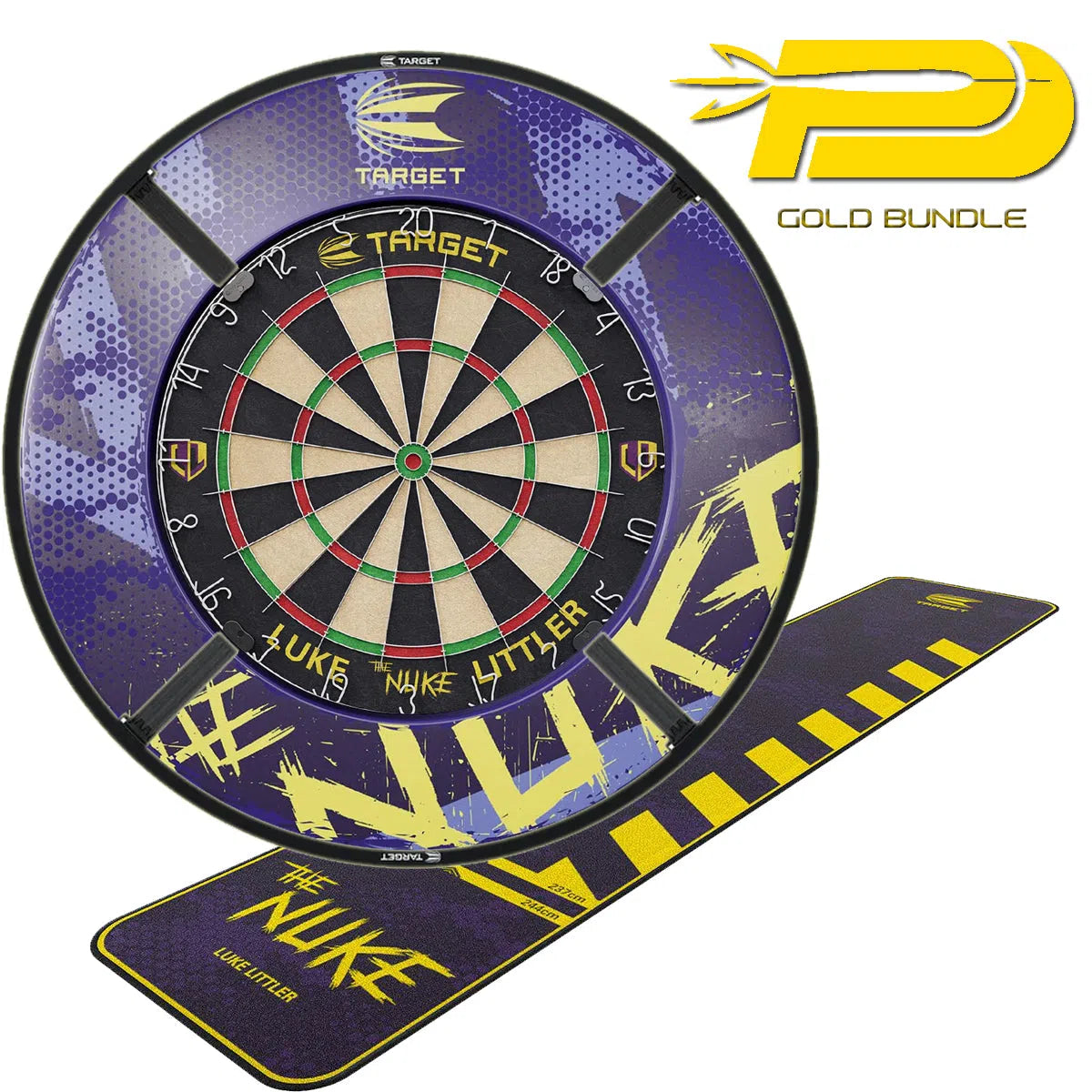 Target Darts Luke Littler GOLD Bundle - Surround, Mat, Dartboard and Corona Light