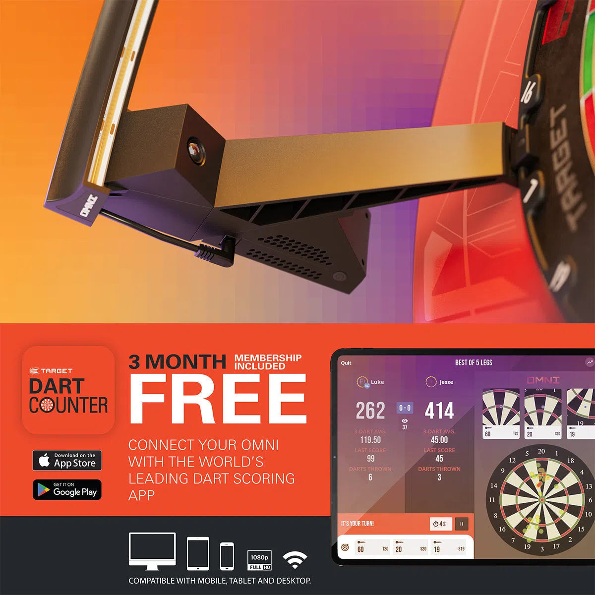 Target Omni Scoring System, Tor Dart Board & Virt Camera Bundle-7-Premier Darts