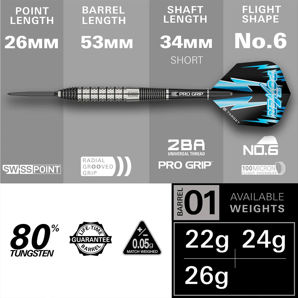 Target Darts Phil Taylor Power 8Zero 2 SP 80% Tungsten Steel Tip
