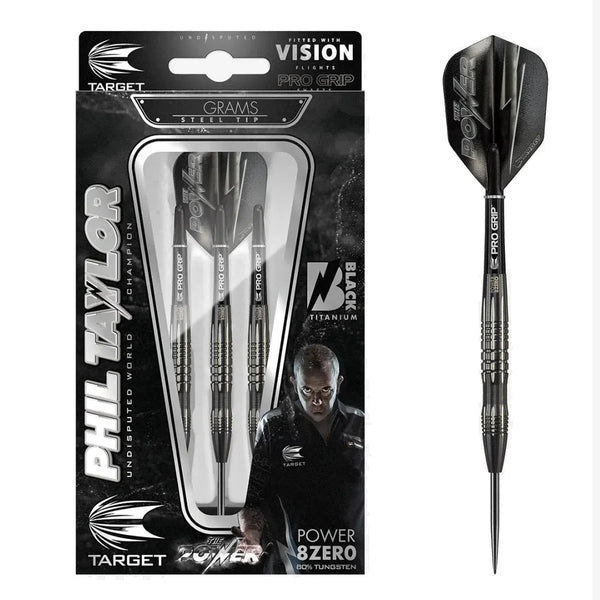 Target Darts Phil Taylor Power 8Zero 3 Black 80% Tungsten Steel Tip Darts-1-22 GRAM-Premier Darts