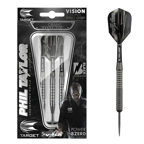 Target Darts Phil Taylor Power 8Zero Black 80% Tungsten Steel Tip Darts-1-21 GRAM-Premier Darts