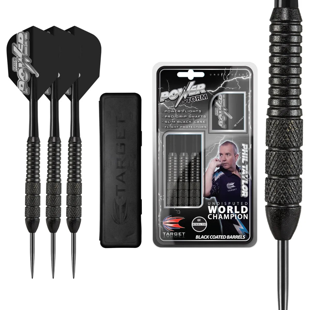 Target Darts Phil Taylor Power Storm Black Brass Steel Tip Darts