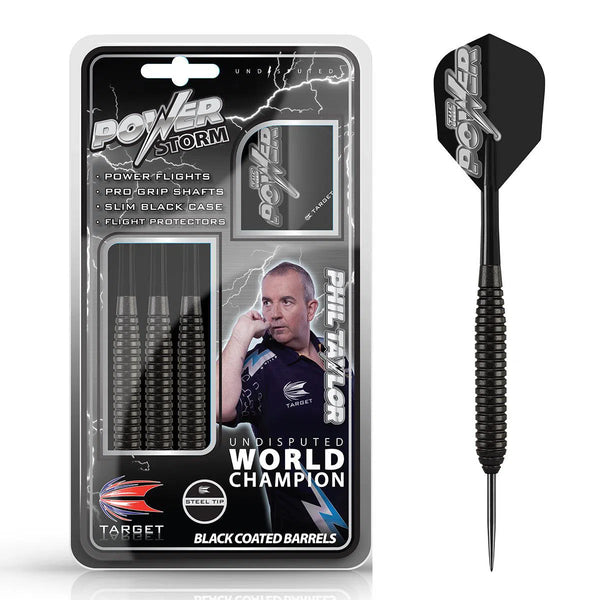 Target Darts Phil Taylor Power Storm Black Brass Steel Tip Darts-1-22 GRAM-Premier Darts